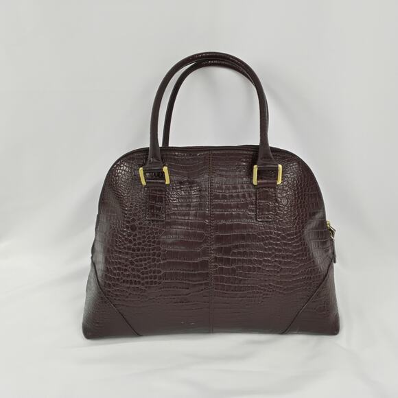 Vintage Talbots Brown Croc Embossed Leather Doctors Bag or Bowling Handbag - Picture 2 of 7